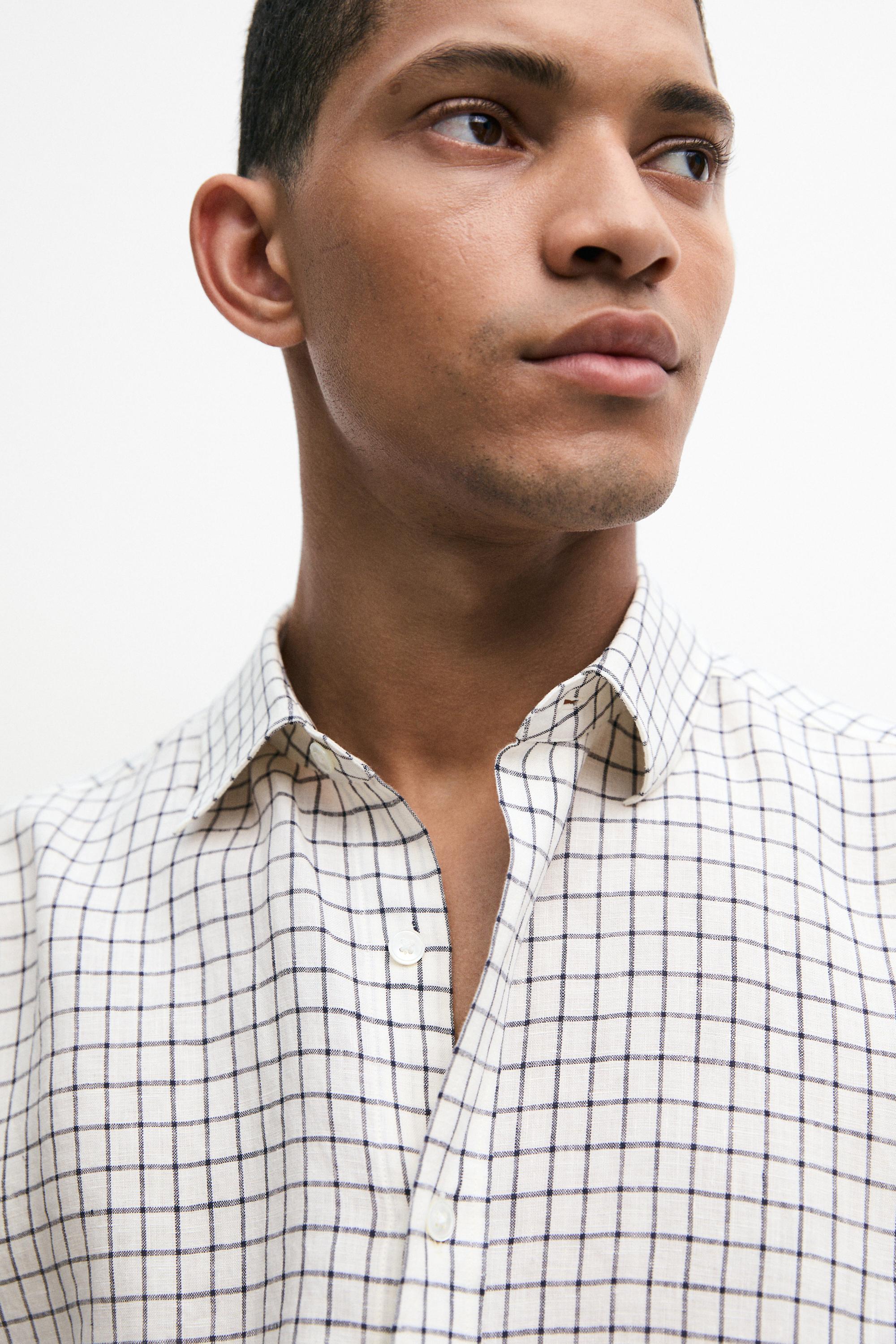 100% linen regular-fit check shirt